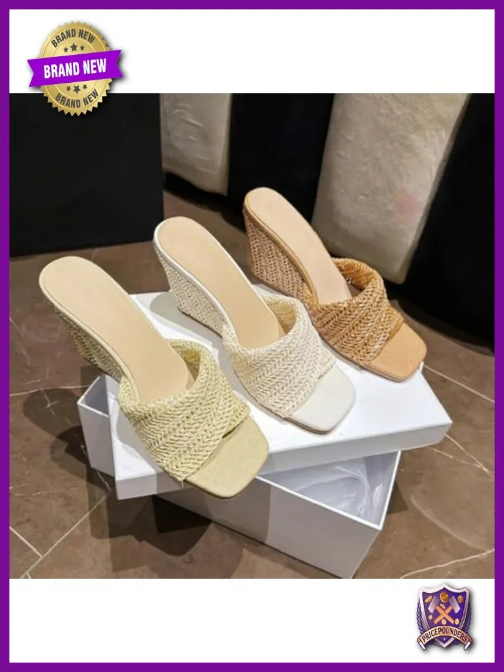 Woven Straw Wedge Sandals Open Toe Slip On Comfort Heels